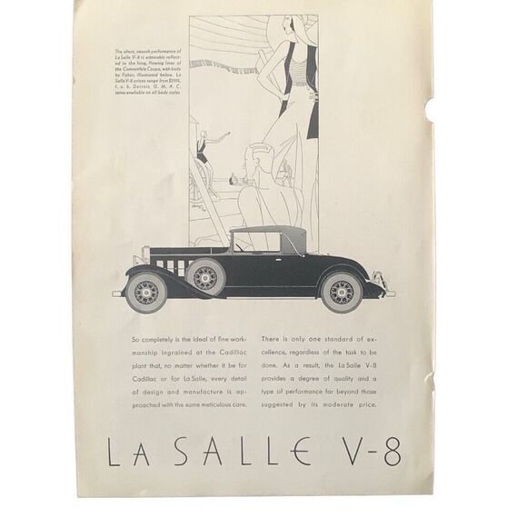Vintage 1931 La Salle V-8 Convertible Coupe Ad Advertisement - Picture 2 of 7